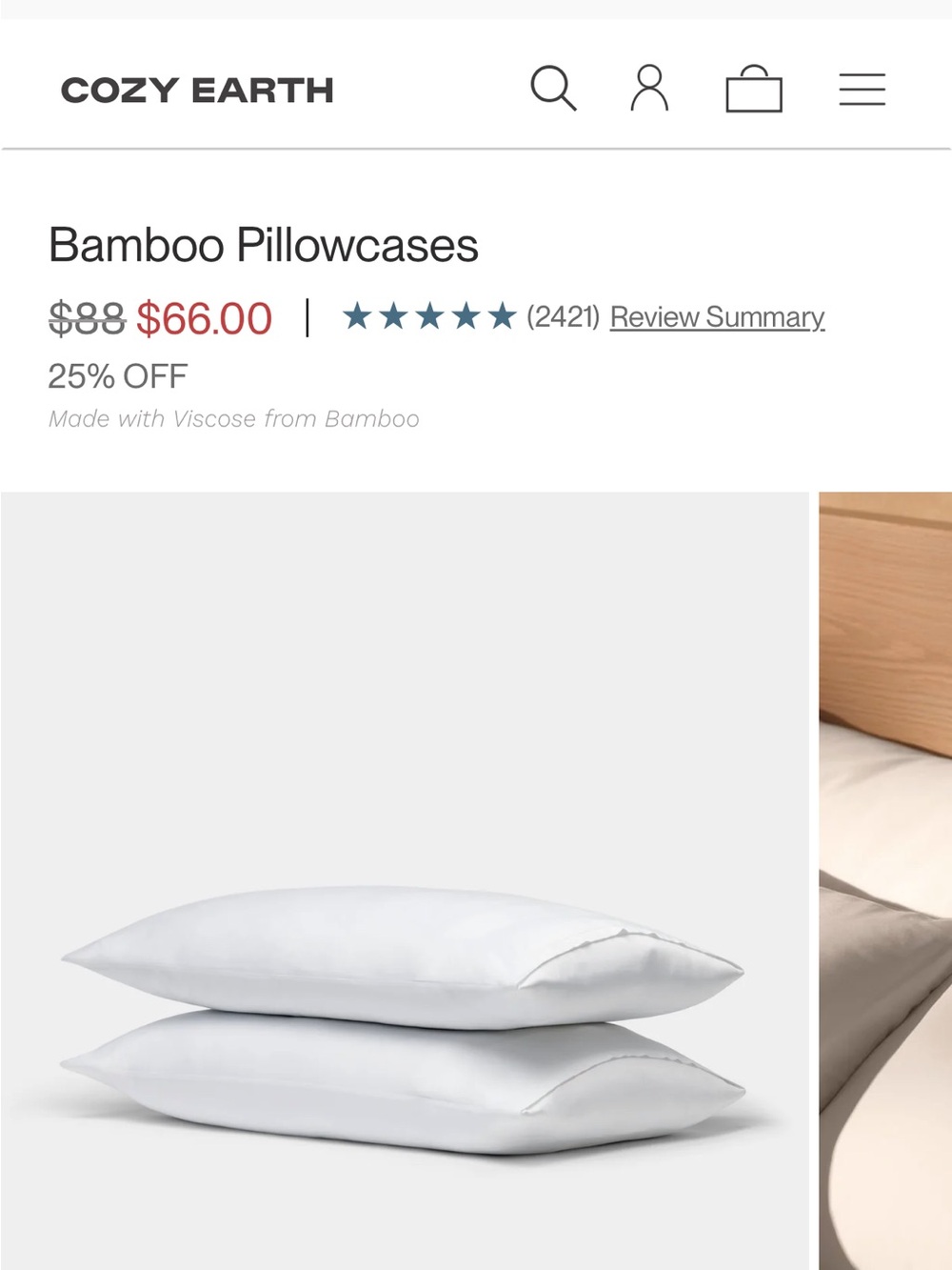 Cozy Earth King White Bamboo Pillowcases